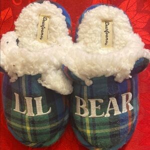 Dearfoams Lil Bear Kids Slippers - Blue Plaid